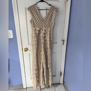 Sleeveless V-Neck Ruffled Maxi Dress in Light Beige